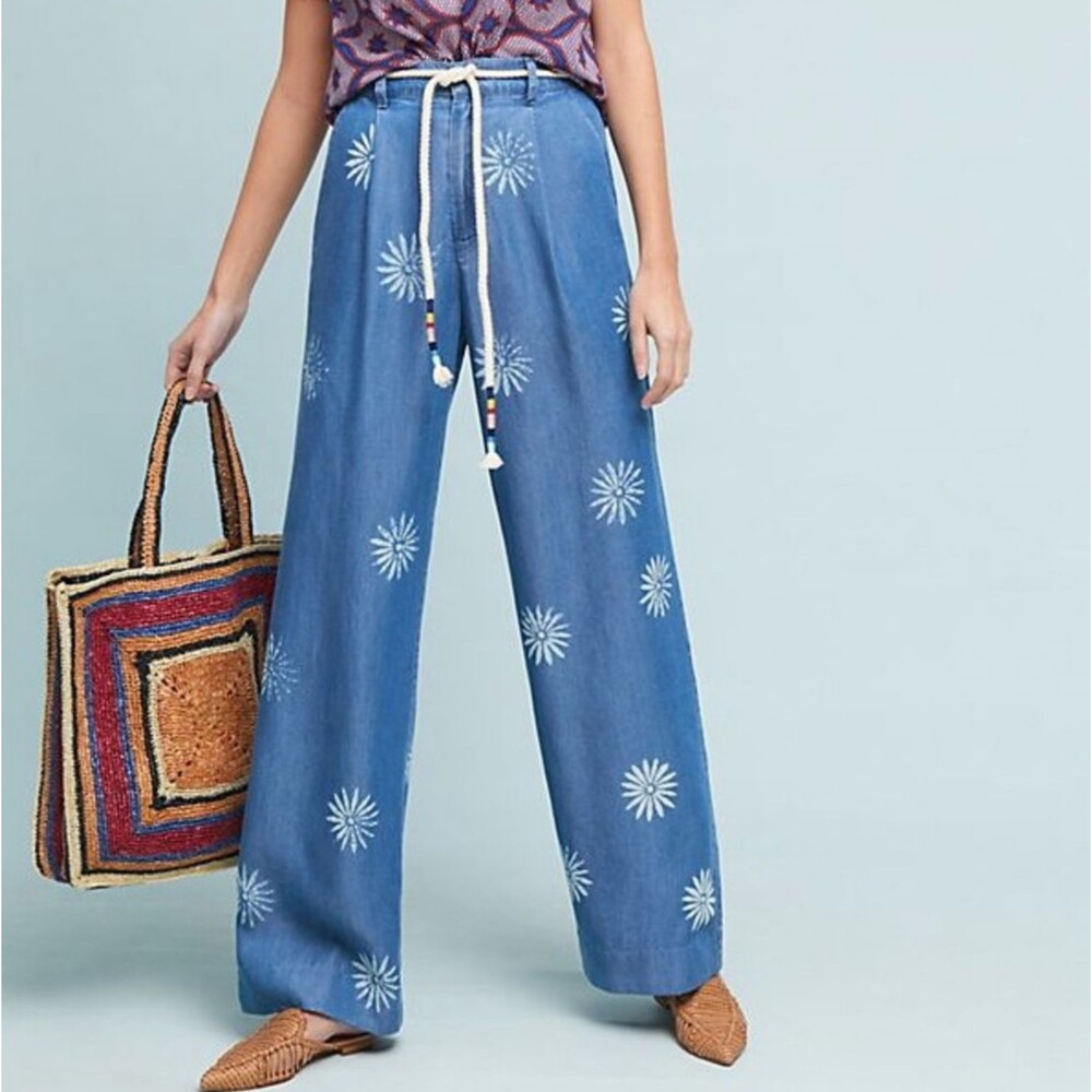 Splendid Margherita Pants floral wideleg chambray womens Blue small contemporary